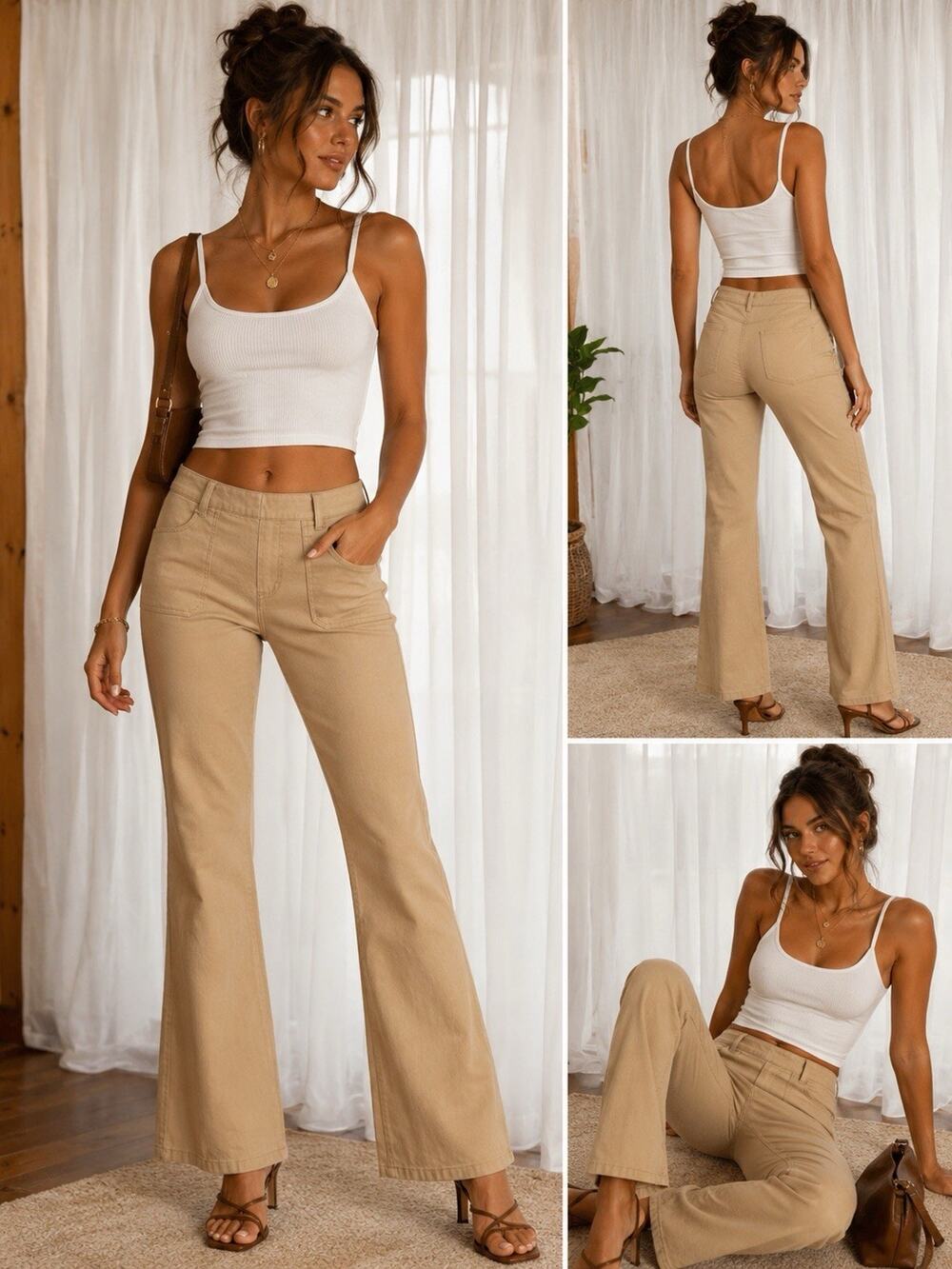 Y2K NWT White House Black Market Patch Pocket Boot Cut Light Khaki Trousers 10